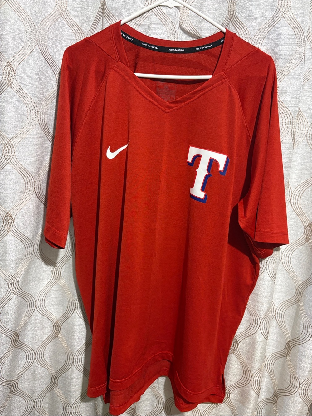 Nike Red Texas Rangers V-Neck Baseball Shirt